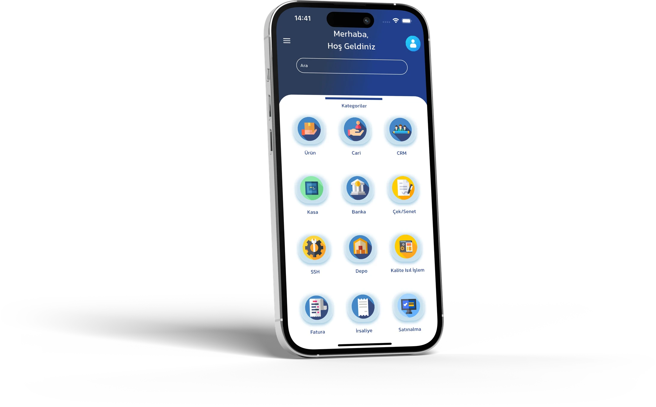 Tfon Tech mobil uygulamasının telefon ekranındaki modülleri